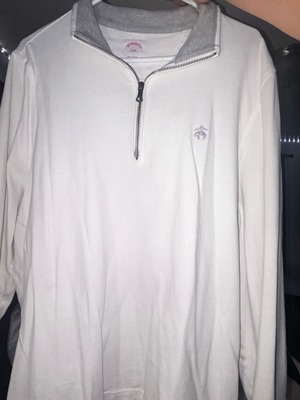 Brooks Brothers White Quarter-Zip Pullover with Gray Collar Detail